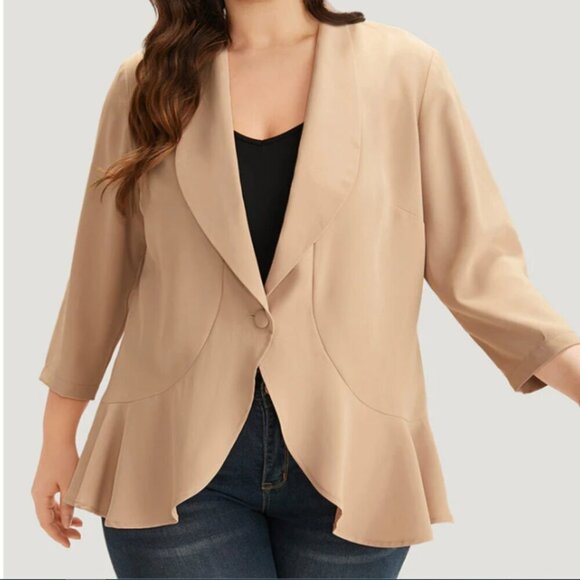 BloomChic Plain Lapel Collar Button Up Ruffle Trim Blazer Size L us 12 - Picture 3 of 5